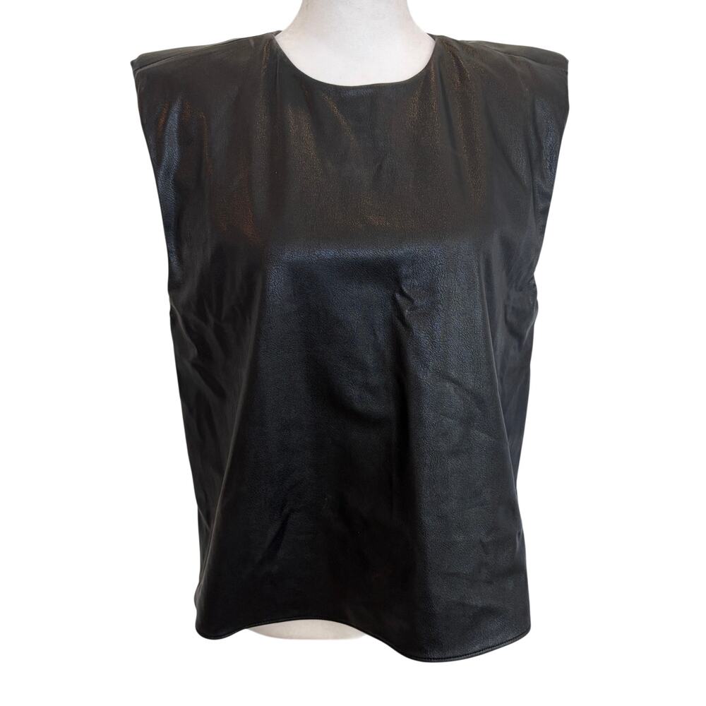 Amanda Uprichard Black Faux Leather Sleeveless Top Womens Size Small